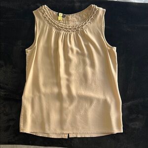 Talbots Tan Sleeveless Pleated Blouse with Bib Collar